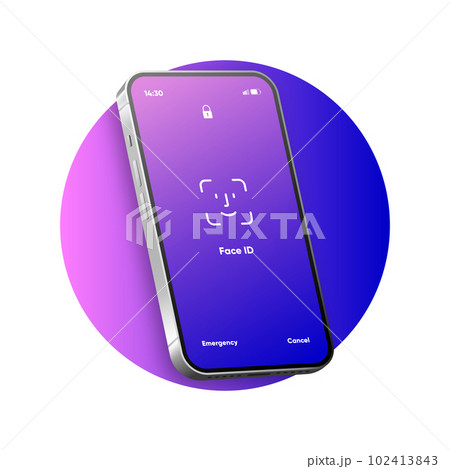 Screen lock authentication password smartphone template. Phone ID recognition screen lock password display. Phone lock screen. Vector illustration. Screen lock authentication password smartphone template. Phone ID recognition screen lock password display. Phone lock screen. Vector illustration. 102413843