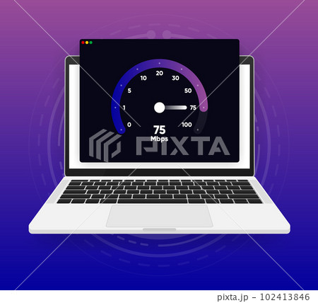Internet download and upload speed test gauge. Internet speed test software and network performance information. Internet connection speed test. Modern design for software. Vector illustration. 102413846