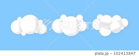 White 3D clouds isolated on a blue background. Soft round icon of fluffy clouds in the blue sky. Vector Illustration. White 3D clouds isolated on a blue background. Soft round icon of fluffy clouds in the blue sky. Vector Illustration. 102413847