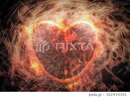 ハート形に燃え上がる火炎の3dイラスト 102414191