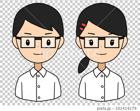 Illustration of a serious man and woman wearing glasses Illustration of a serious man and woman wearing glasses 102414279