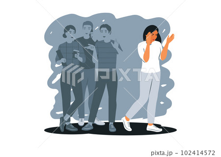 Social phobia, anxiety disorder consept. Sad woman struggle with loneliness and solitude in crowd. Outcast. Vector illustration. 102414572