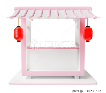 3d chinese style booth shop icon or empty retail store front with roof  awning isolated. startup franchise business concept, 3d render illustration 102414846