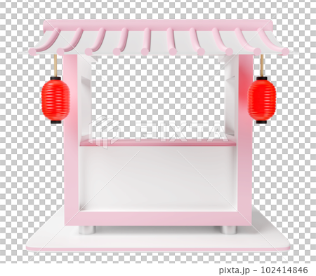 3d chinese style booth shop icon or empty retail store front with roof  awning isolated. startup franchise business concept, 3d render illustration 102414846