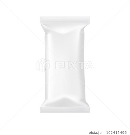 Polymer and paper package 3d vector mockup. Chocolate bar, candy, food snack pack, blank realistic packaging for branding and showcasing production. Isolated vector closed foil sachet container Polymer and paper package 3d vector mockup. Chocolate bar, candy, food snack pack, blank realistic packaging for branding and showcasing production. Isolated vector closed foil sachet container 102415496
