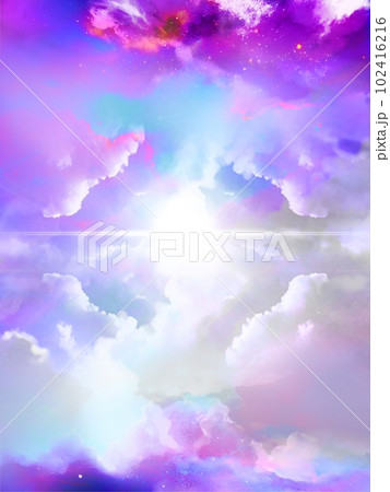 虹色に漂う雲海と天国の光が差し込む宇宙空間背景イラスト 虹色に漂う雲海と天国の光が差し込む宇宙空間背景イラスト 102416216