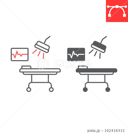 Operating hospital room line and glyph icon, oncology and surgery, operating table vector icon, vector graphics, editable stroke outline and solid sign, eps 10. Operating hospital room line and glyph icon, oncology and surgery, operating table vector icon, vector graphics, editable stroke outline and solid sign, eps 10. 102416331