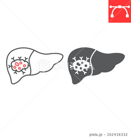 Liver cancer line and glyph icon, oncology and medicine, liver tumor vector icon, vector graphics, editable stroke outline and solid sign, eps 10. 102416332