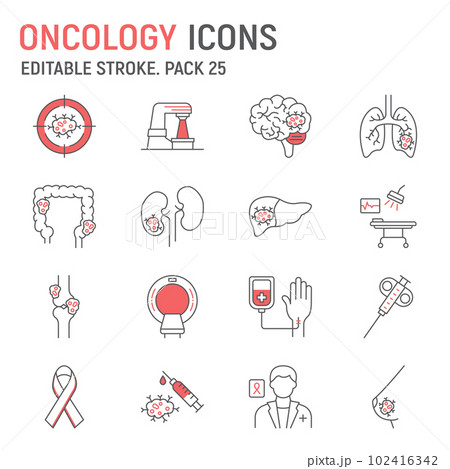 Oncology line icon set, medical collection, vector graphics, logo illustrations, cancer therapy vector icons, medicine signs, outline pictograms, editable stroke Oncology line icon set, medical collection, vector graphics, logo illustrations, cancer therapy vector icons, medicine signs, outline pictograms, editable stroke 102416342
