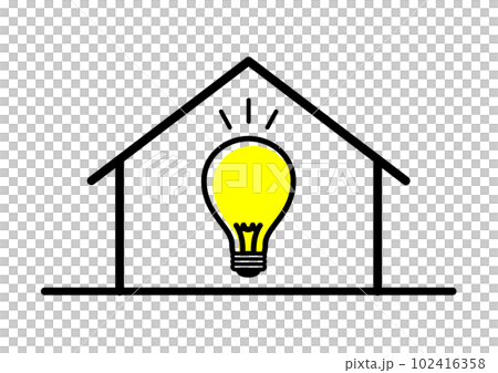 Cartoon of a house and a light bulb / home power generation Cartoon of a house and a light bulb / home power generation 102416358