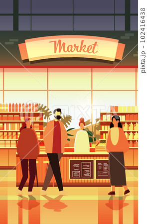 mix race people group choosing food groceries in modern supermarket men women buying products in grocery shop 102416438