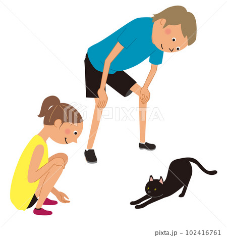 ランニング中に猫と出会った男女 102416761