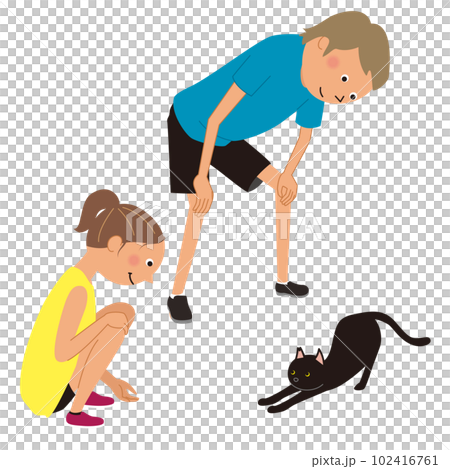 ランニング中に猫と出会った男女 102416761