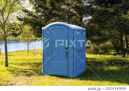 Temporary blue portable plastic toilet 102416989