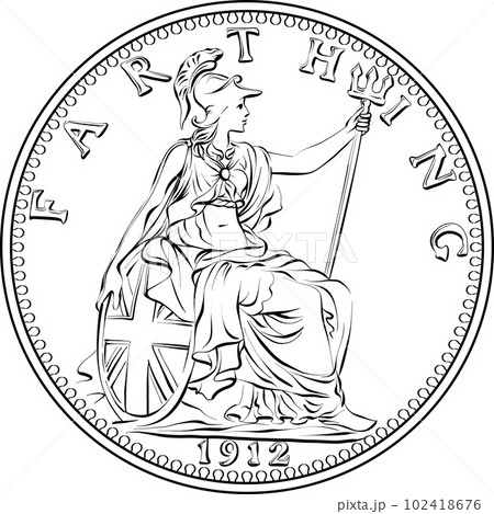 vector British money farthing, Britannia reverse 102418676
