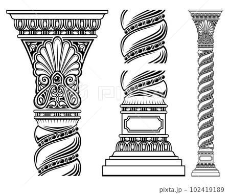 Oriental twisted antique seamless engraved column pattern 102419189