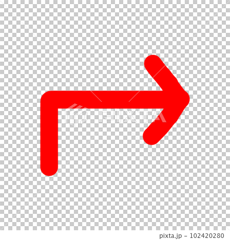 Hand-drawn thick arrow _ bend at right angle _ red 102420280