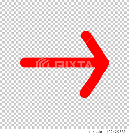 Hand-drawn thick arrow _ rightward short _ red 102420281