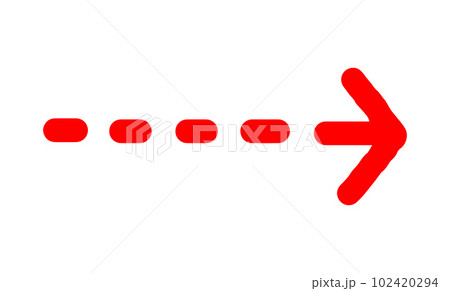 手描きの太い矢印_右向き点線_赤 手描きの太い矢印_右向き点線_赤 102420294