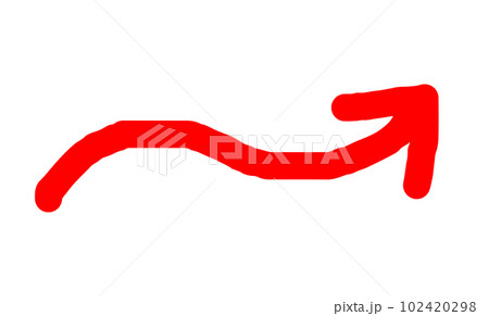 Hand-drawn thick arrow _ wavy rising line _ red - Stock