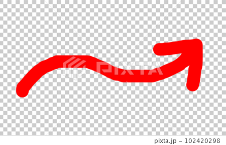 Hand-drawn thick arrow _ wavy rising line _ red - Stock