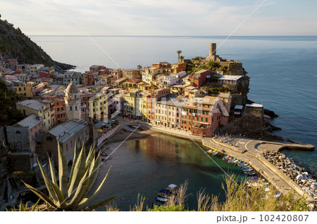 Panorama of Vernazza town in Cinque Terre, Liguria, Italy 102420807