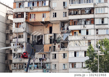 Kiev, Ukraine June 22, 2020: The consequences of a gas explosion in a building in Kiev 102422468