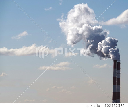 Kiev, Ukraine February 23, 2019: Pipes smoke, polluting the air in the city, worsening the environment. 102422573