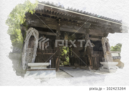 水彩画風 四国八十八箇所86番 志度寺 仁王門 香川県さぬき市 水彩画風 四国八十八箇所86番 志度寺 仁王門 香川県さぬき市 102423264