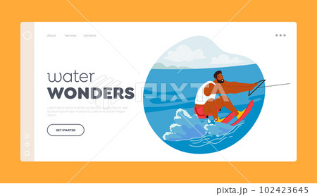 Water Wonders Landing Page Template. Male Character Using Specialized Skis Moving Swiftly Through The Water Water Wonders Landing Page Template. Male Character Using Specialized Skis Moving Swiftly Through The Water 102423645