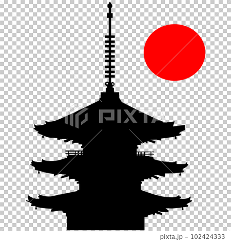 Japanese temple five-storied pagoda illustration material Ciel et vector 102424333