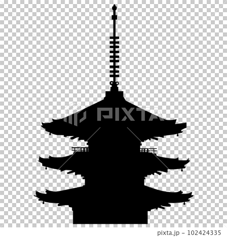 日本のお寺の五重塔のイラスト素材　シエルエット　ベクター 102424335