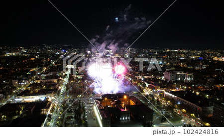 Huge bright flashes from fireworks in city center Huge bright flashes from fireworks in city center 102424816