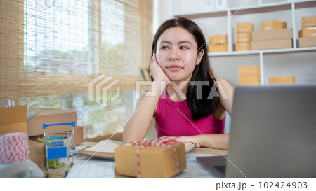 Small business owners are stressed and worried about canceled items and damaged in shipping, Business and financial losses, Disappointed, Fail, Discouraged, Fall stress, Fatigue, Sad. Small business owners are stressed and worried about canceled items and damaged in shipping, Business and financial losses, Disappointed, Fail, Discouraged, Fall stress, Fatigue, Sad. 102424903