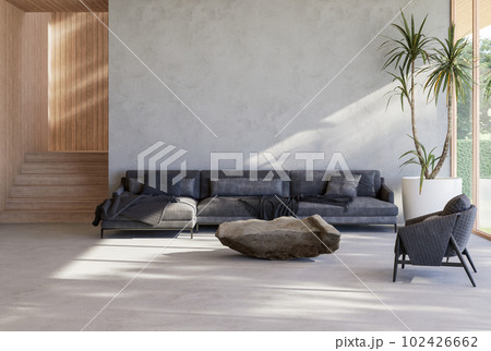 Modern contemporary loft living room with nature view 3d render  102426662