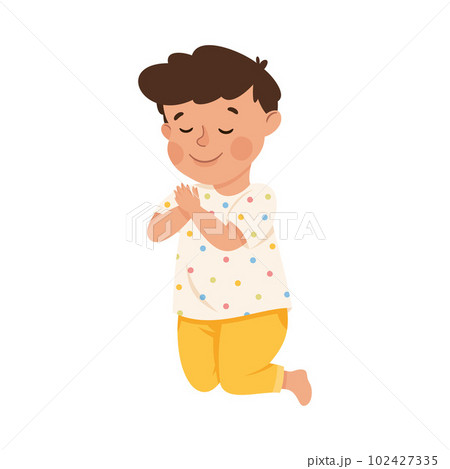 Little Boy Praying Sitting on the Floor On His Knees Vector Illustration Little Boy Praying Sitting on the Floor On His Knees Vector Illustration 102427335