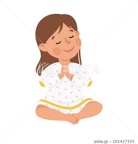 Little Girl Praying Sitting on the Floor with Bended Legs Vector Illustration Little Girl Praying Sitting on the Floor with Bended Legs Vector Illustration 102427355