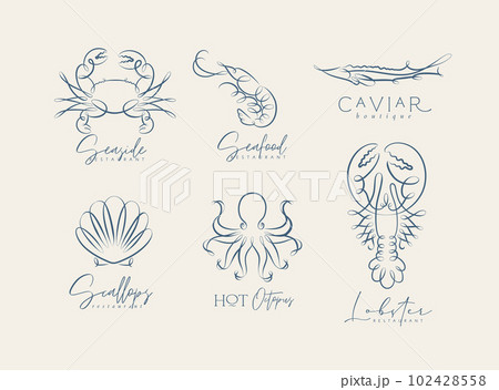 Filigree swirl sea creatures labels grey 102428558