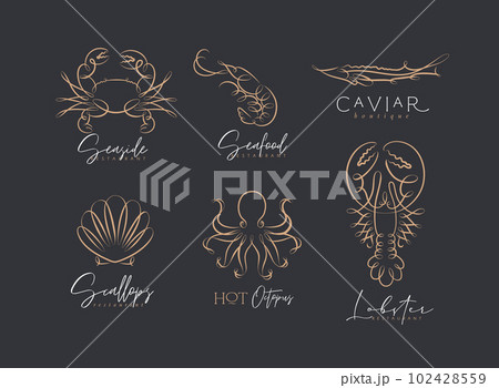Filigree swirl sea creatures labels black 102428559