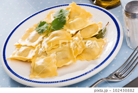 Delicious appetizing ravioli with bay leaf and black pepper Delicious appetizing ravioli with bay leaf and black pepper 102430882