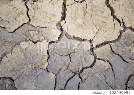 The soil cracked due to dryness. Creative cracks in the ground. Illustration of the apocalypse. 102430993