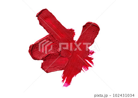 Red lipstick swatch isolated on white background. Brush stroke of lipstick or wet eye shadow for design. 102431034