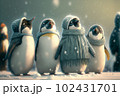 Cute cartoon style penguins AI generative	 102431701