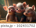 Three cute pigs AI generative	 102431702