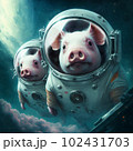 Pig astronauts in space AI generative	 102431703