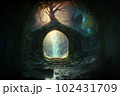 Fantasy forest gateway or portal scene AI Generative	 102431709