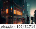 Futuristic city streets AI generative	 102431714