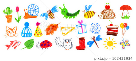 Felt pen childlike drawing illustration set 102431934