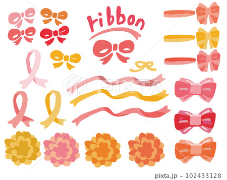 手書き水彩風リボンのイラストセット 102433128