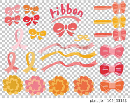 手書き水彩風リボンのイラストセット 102433128